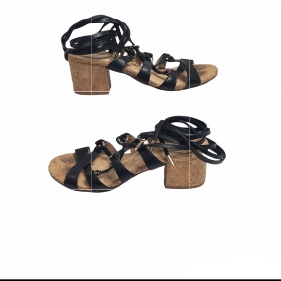 Aldo Pomeo Cork Chunky Heel Strappy Lace up Black Sandals Size 6 - Picture 10 of 10